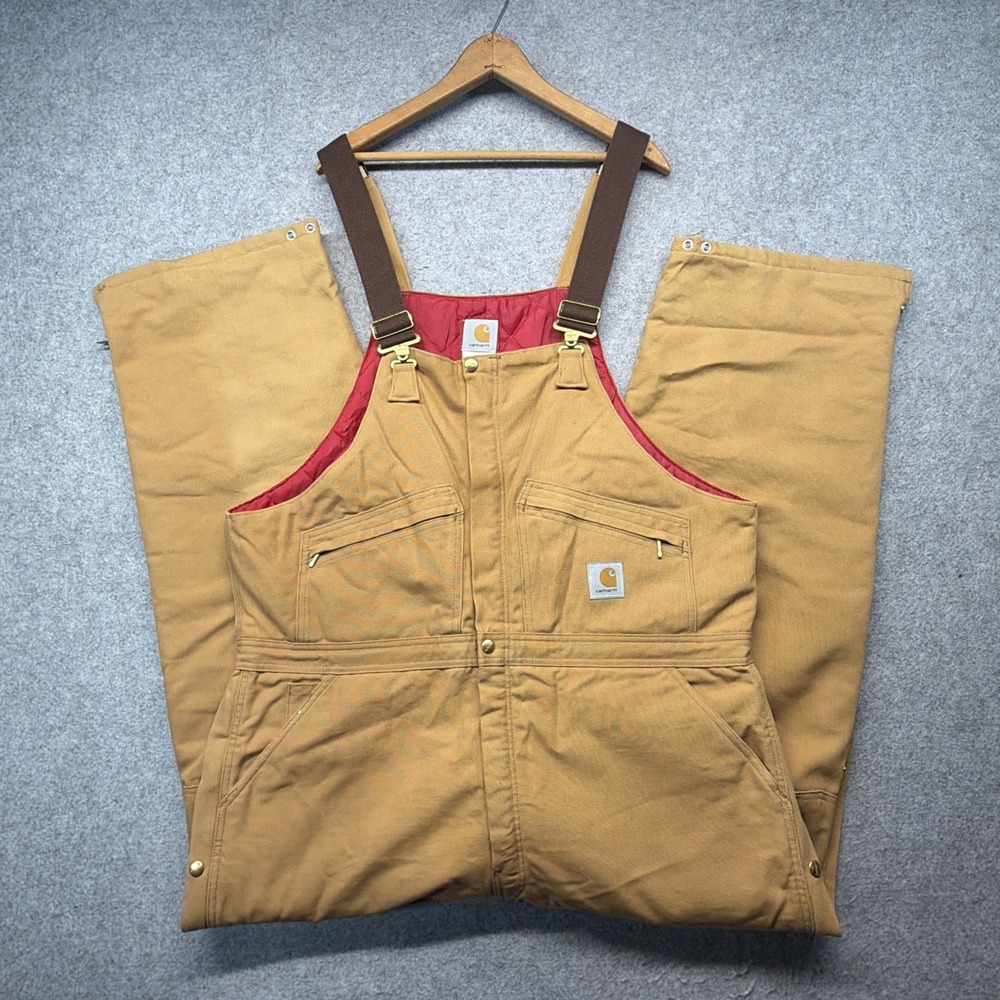 Vintage Carhartt Duck Bib Overalls Insulated Carpenter 44x30 Double Knee USA R04